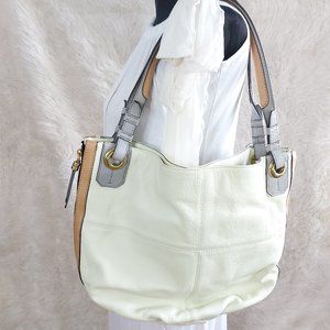 Dr Yany Women's Cream and Tan Trim Leather Satchel Shoulder Bag